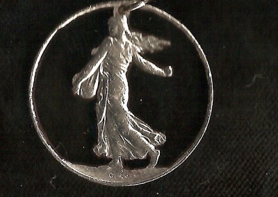 French One Franc Cut Coin